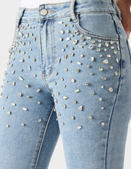JEWELED JEANS Women's Rhinestone Embellished Denim Jeans
