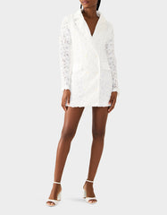 ROSETTE BLAZER DRESS WHITE Women's White Blazer Dress with Rose Sequin Details
