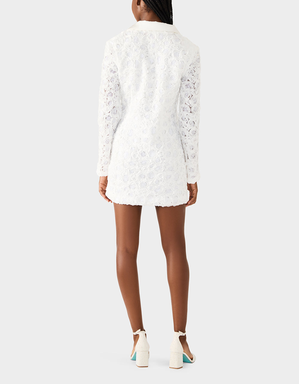 ROSETTE BLAZER DRESS WHITE Women's White Blazer Dress with Rose Sequin Details