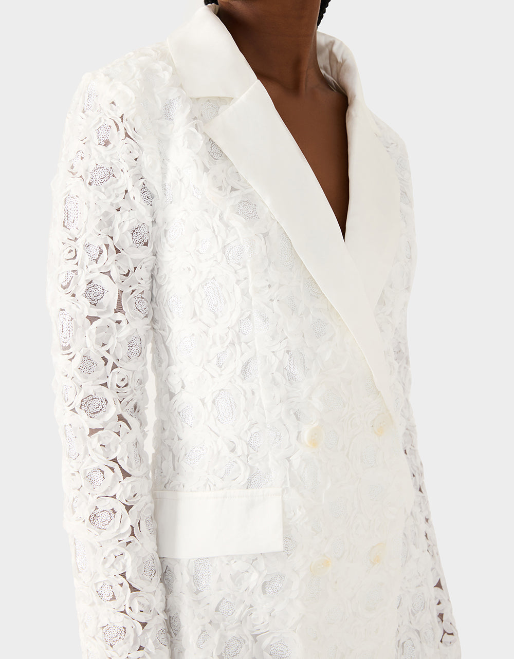 ROSETTE BLAZER DRESS WHITE Women's White Blazer Dress with Rose Sequin Details