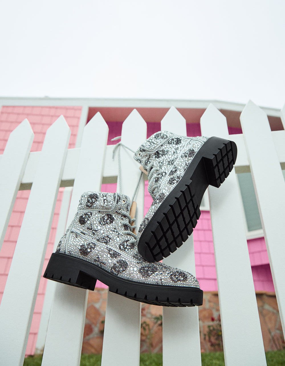 HUDSN Rhinestone Skull Print Booties