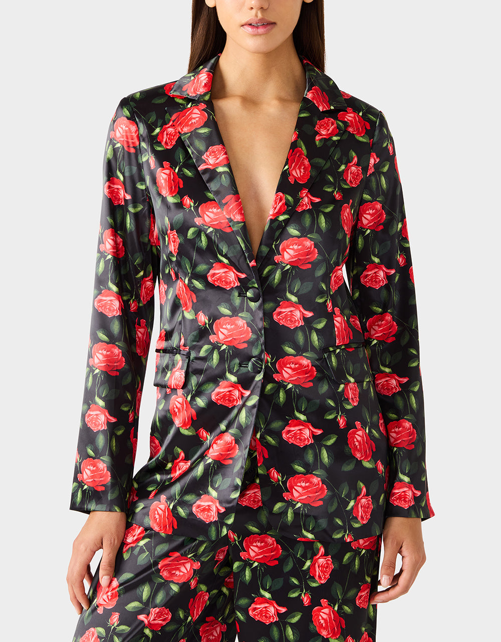 POWER BLOOM BLAZER BLACK Women's Black Red Floral Blazer