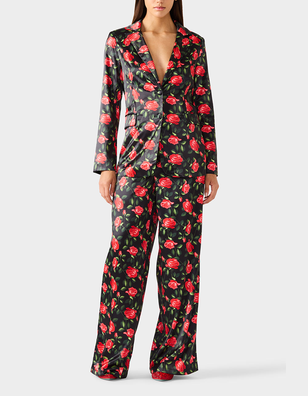 POWER BLOOM BLAZER BLACK Women's Black Red Floral Blazer