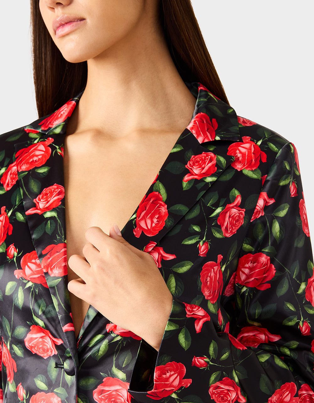 POWER BLOOM BLAZER BLACK Women's Black Red Floral Blazer