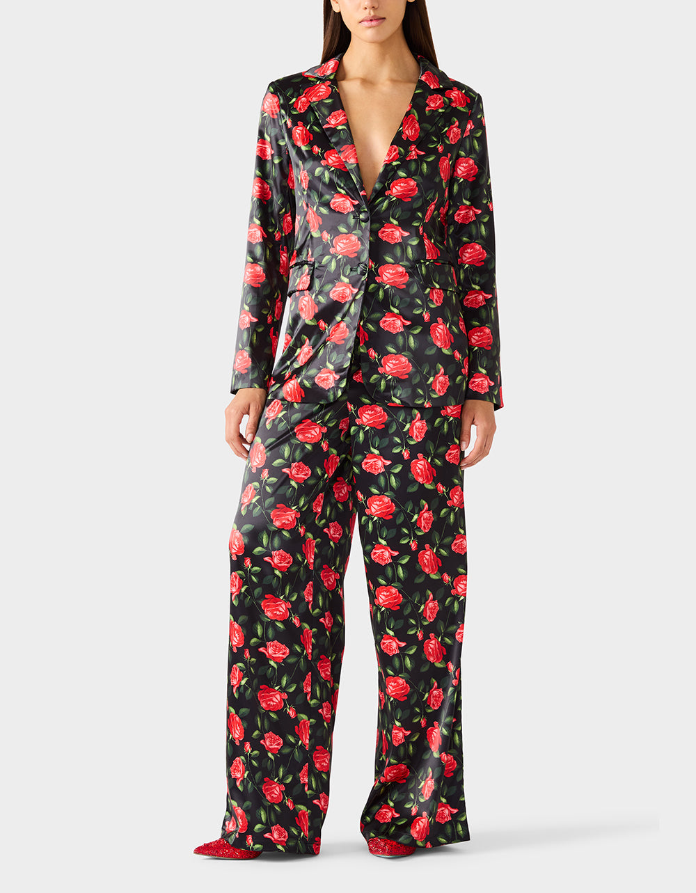 POWER BLOOM BLAZER BLACK Women's Black Red Floral Blazer