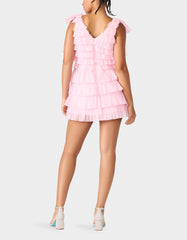 SUGAR PUFF DRESS PETAL Women's Tiered Tulle Mini Pink Dress