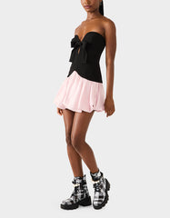 BETSEY'S BOW DRESS BLACK MULTI Women's Strapless Black and Pink Mini Dress