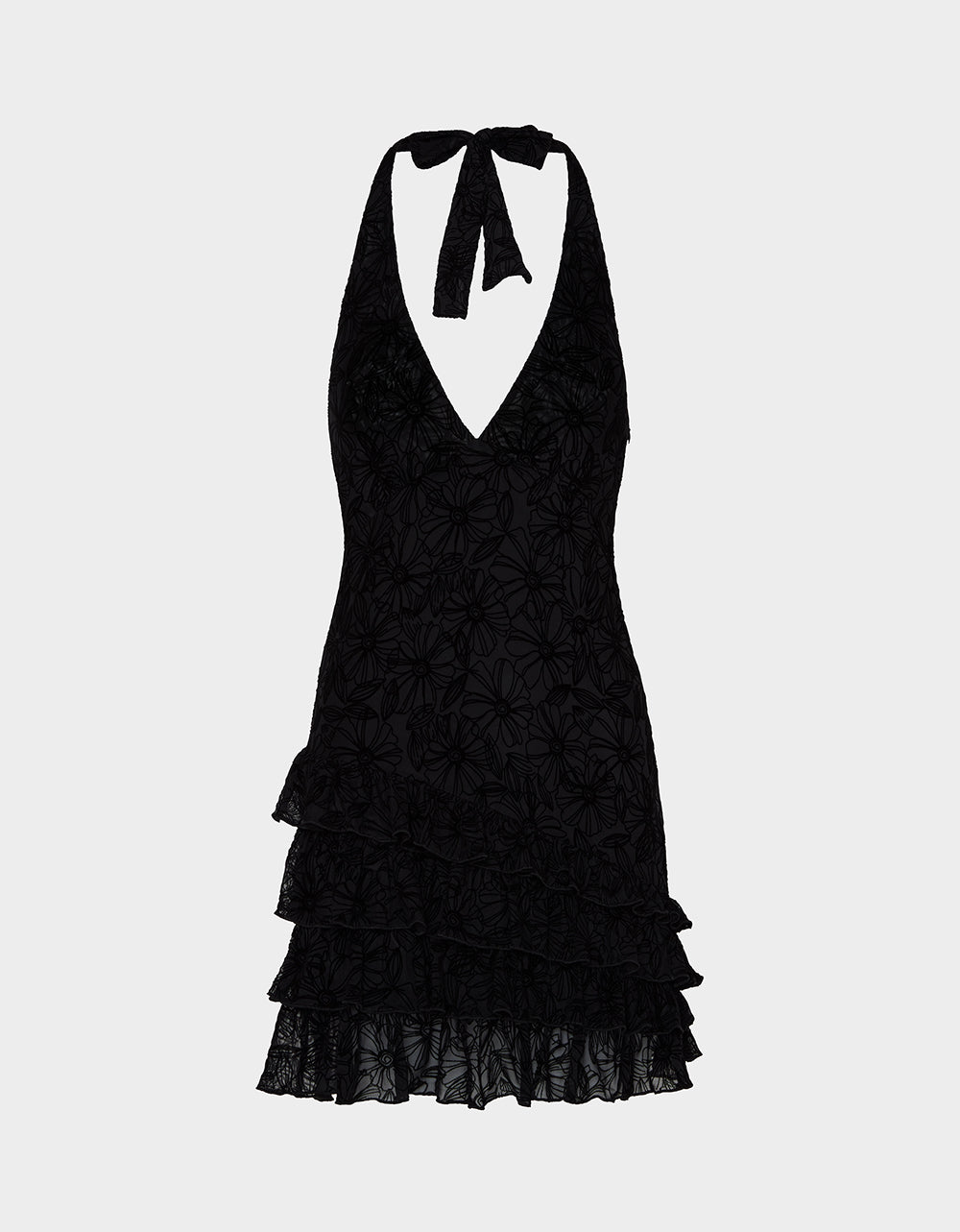 DARK DAHLIA DRESS BLACK Women's Halter Ruffle Mini Dress Black