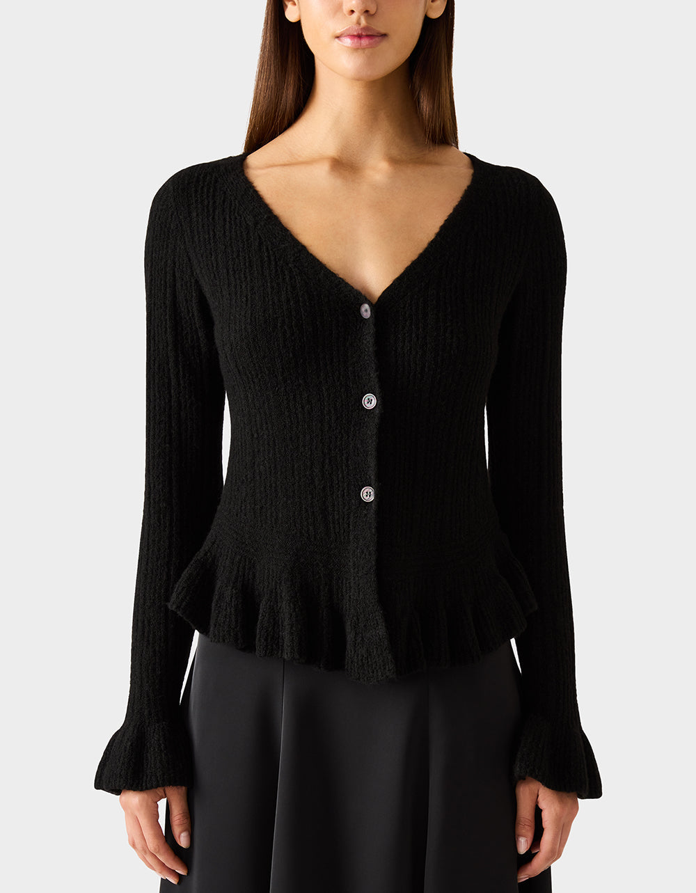 BELLE CARDIGAN BLACK Women's Black V-Neck Button Down Cardigan Sweater