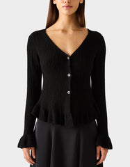 BELLE CARDIGAN BLACK Women's Black V-Neck Button Down Cardigan Sweater