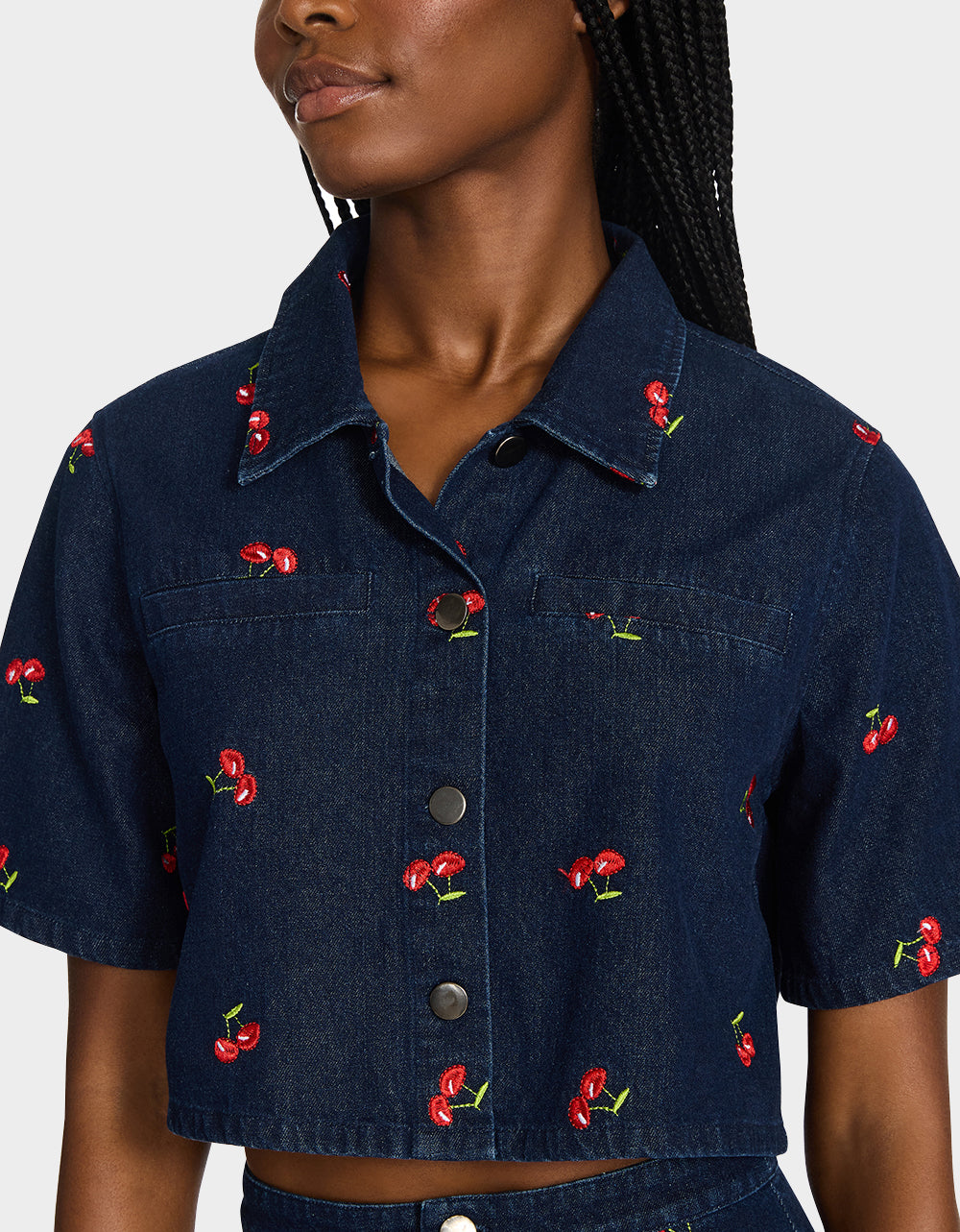 CHERRY ON TOP SHIRT DENIM Women's Button-Up Denim Top