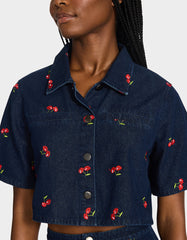 CHERRY ON TOP SHIRT DENIM Women's Button-Up Denim Top