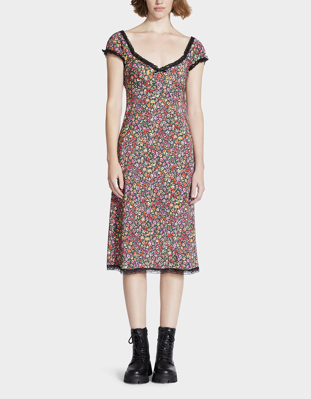 MALIBU MIDI DRESS BLACK DITSY FLORAL