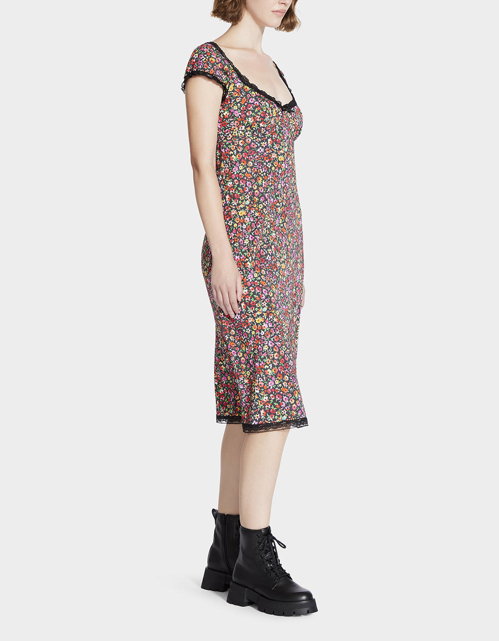 MALIBU MIDI DRESS BLACK DITSY FLORAL