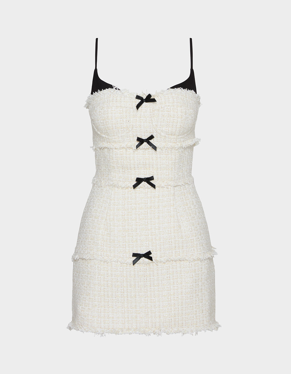 TWEED COMBO DRESS OFF WHITE Women's Tweed Bow Mini Dress
