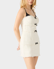 TWEED COMBO DRESS OFF WHITE Women's Tweed Bow Mini Dress
