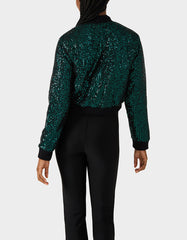 GLITTERATI BOMBER JACKET EMERALD GREEN Women's Green Sequin Bomber Jacket
