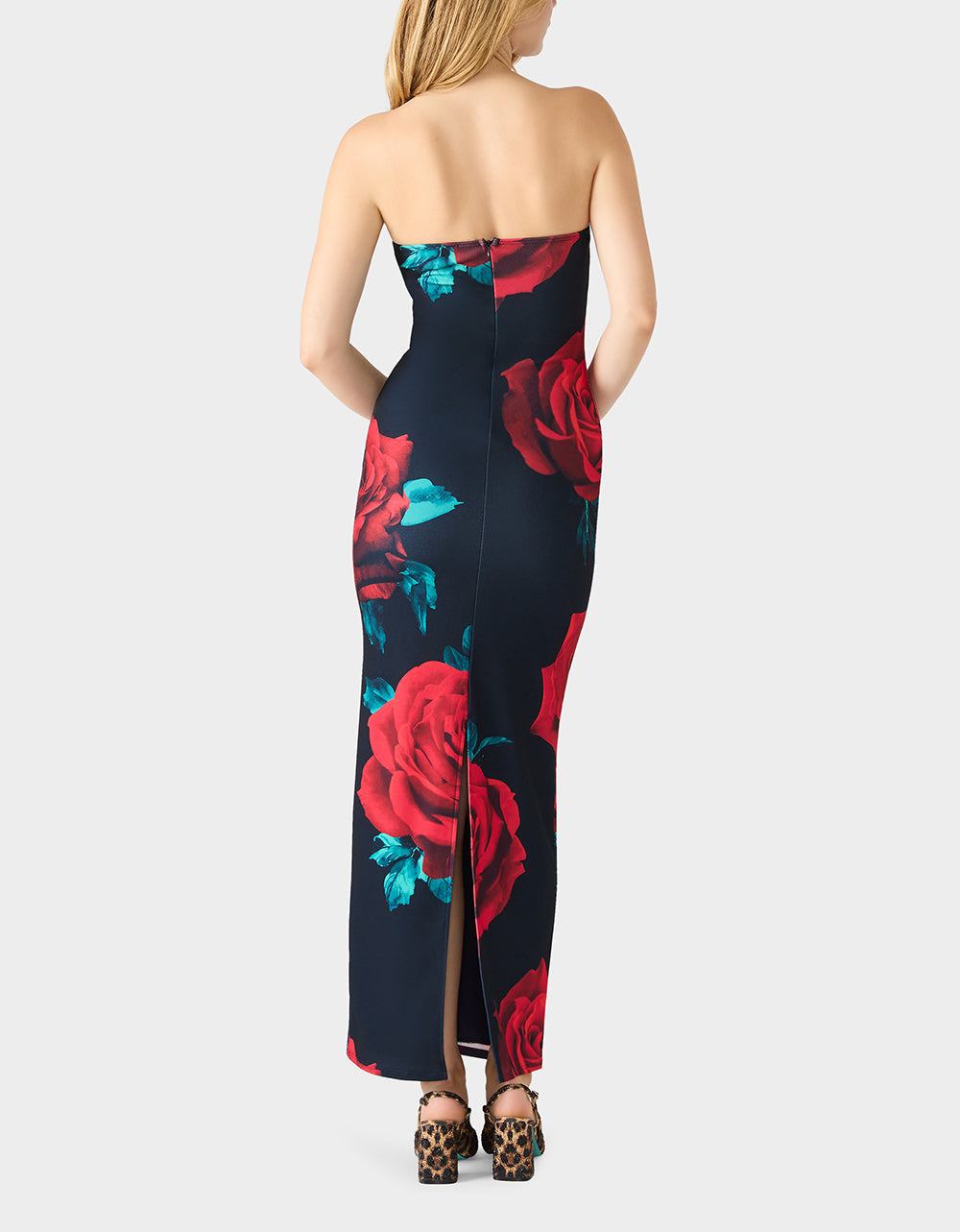 ROSE REVERIE DRESS RED Women's Floral print Maxi Strapless Dress