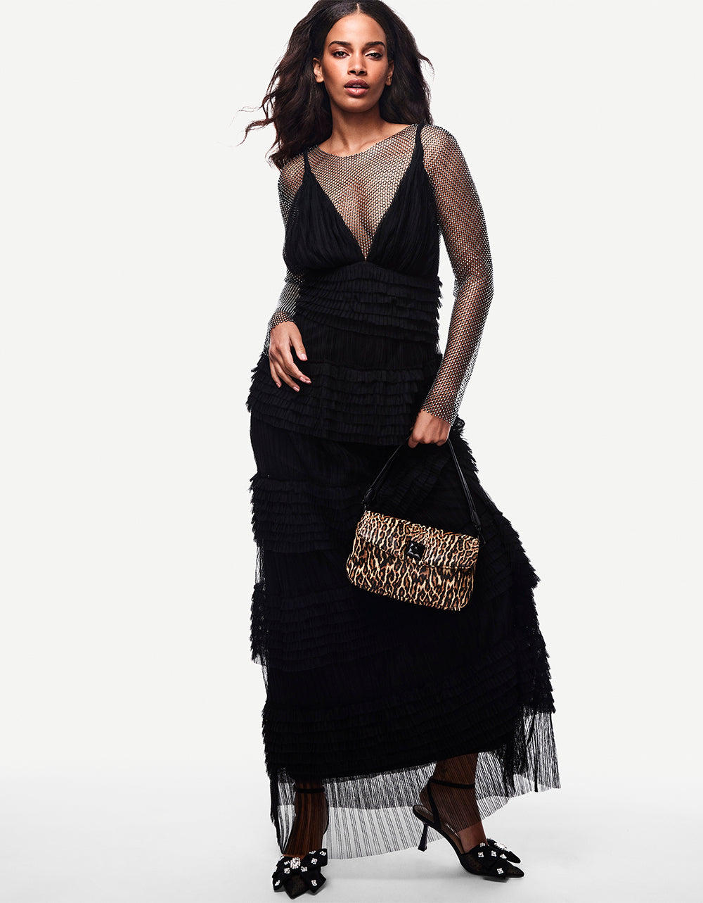 TIERED TULLE GOWN BLACK Women's Maxi Tulle Dress