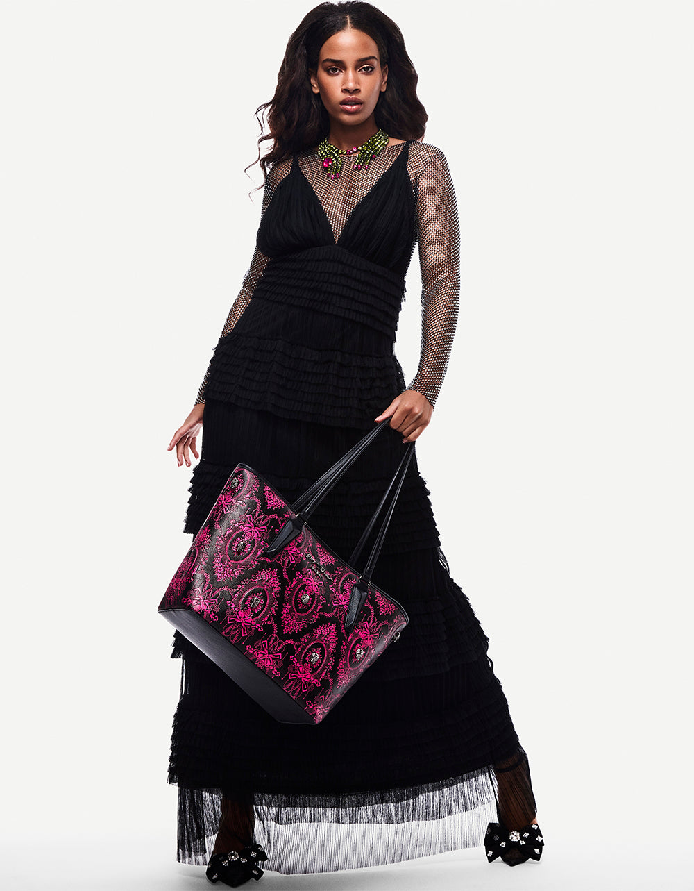 TIERED TULLE GOWN BLACK Women's Maxi Tulle Dress