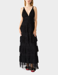 TIERED TULLE GOWN BLACK Women's Maxi Tulle Dress