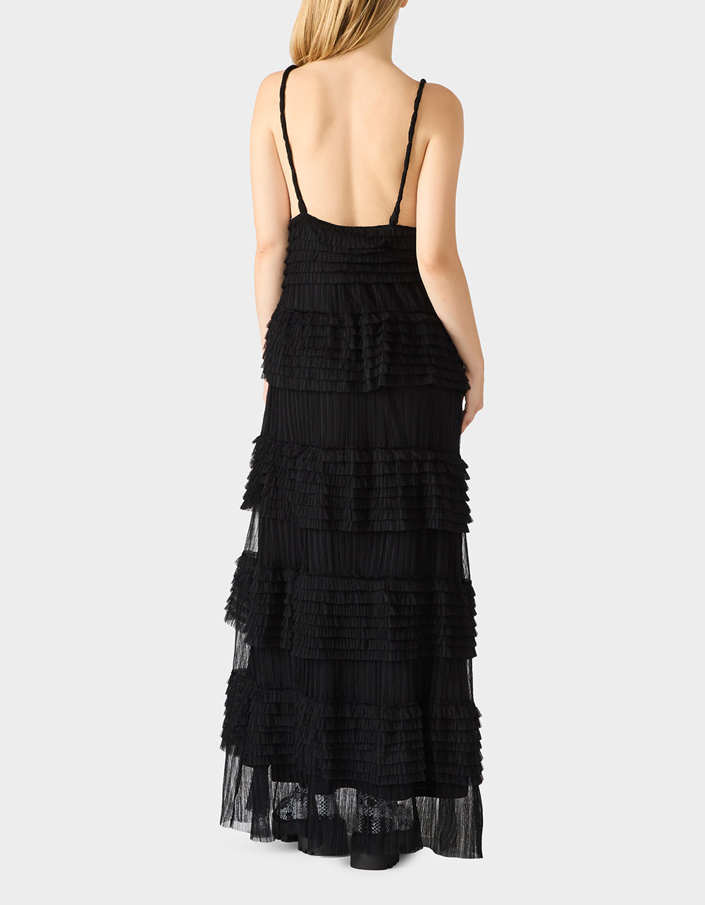 TIERED TULLE GOWN BLACK Women's Maxi Tulle Dress