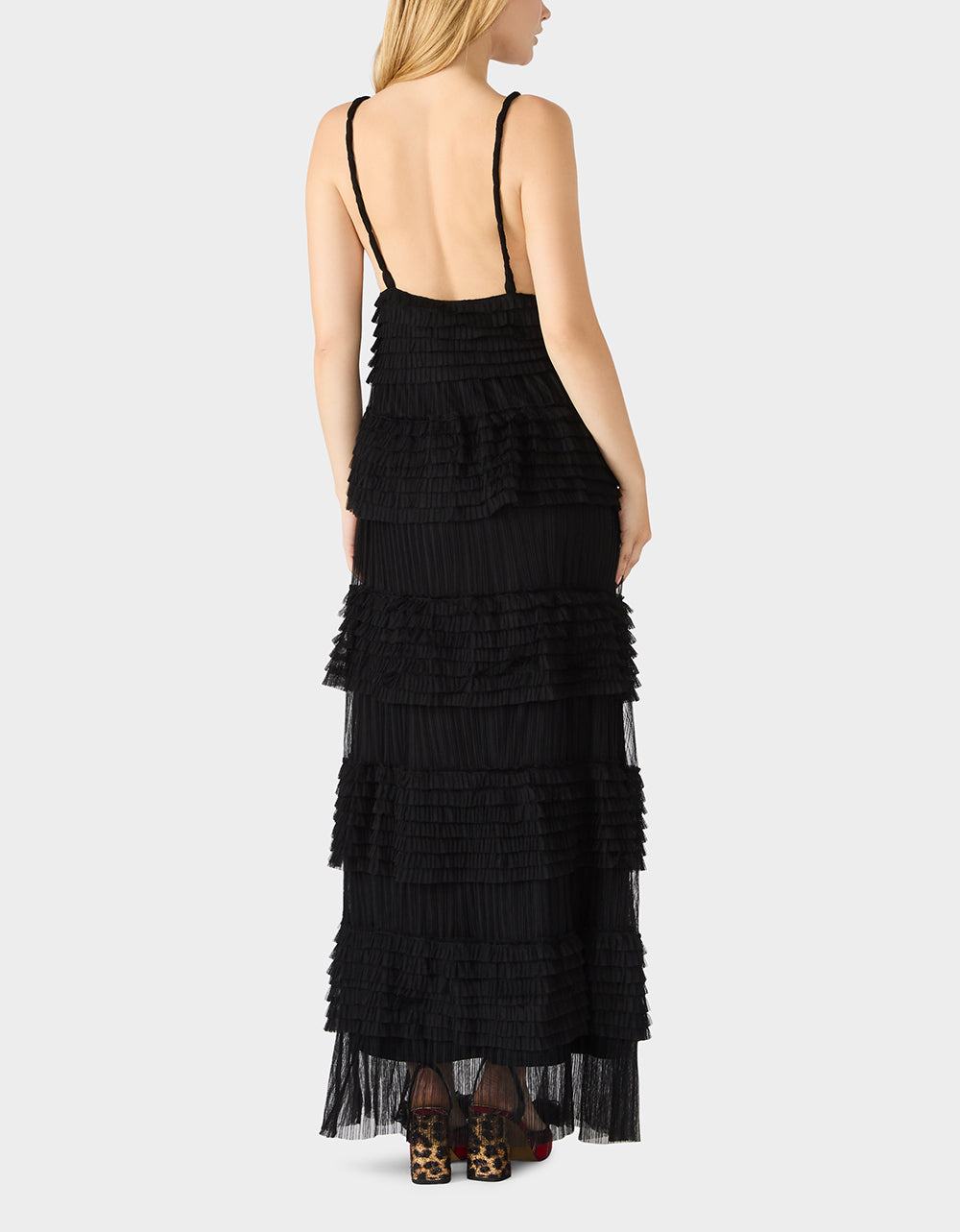 TIERED TULLE GOWN BLACK Women's Maxi Tulle Dress