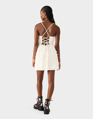 PLEATHER FLORAL MINI OFF WHITE Women's Ivory Floral Mini Dress