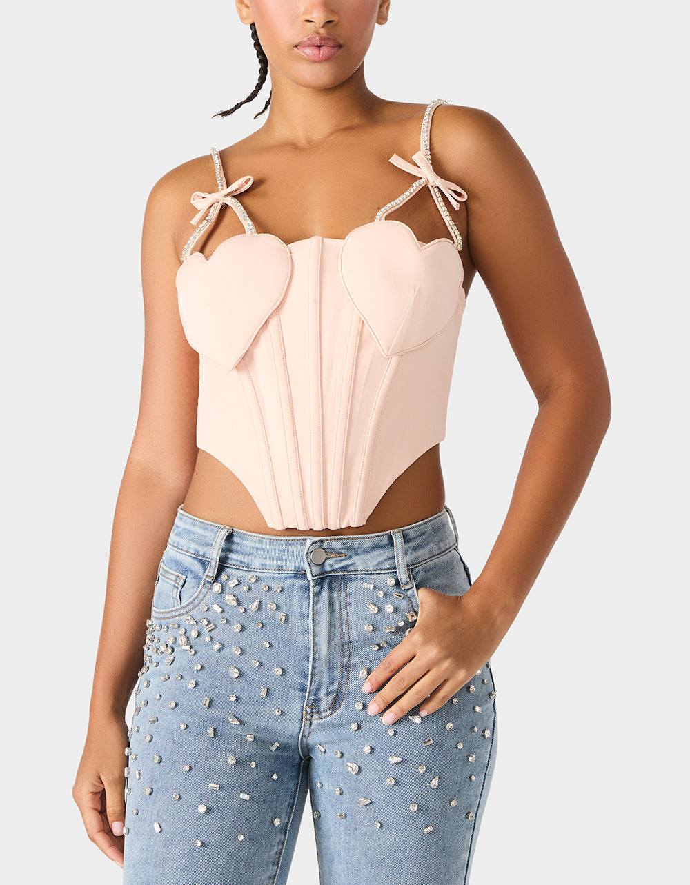 HEART BUSTIER BLUSH Women's Bustier Cropped Corset Bow Top