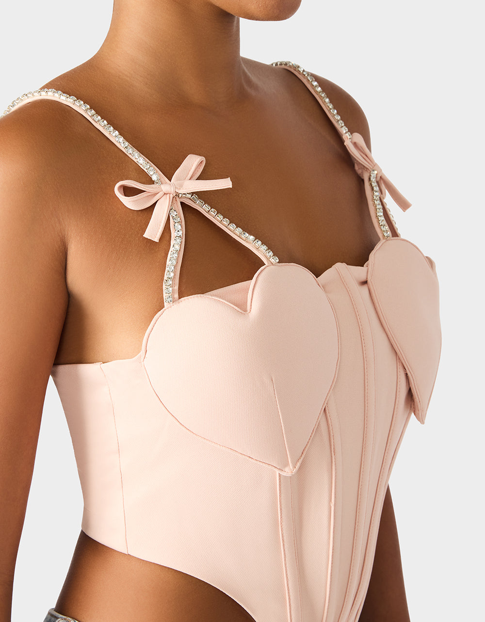 HEART BUSTIER BLUSH Women's Bustier Cropped Corset Bow Top