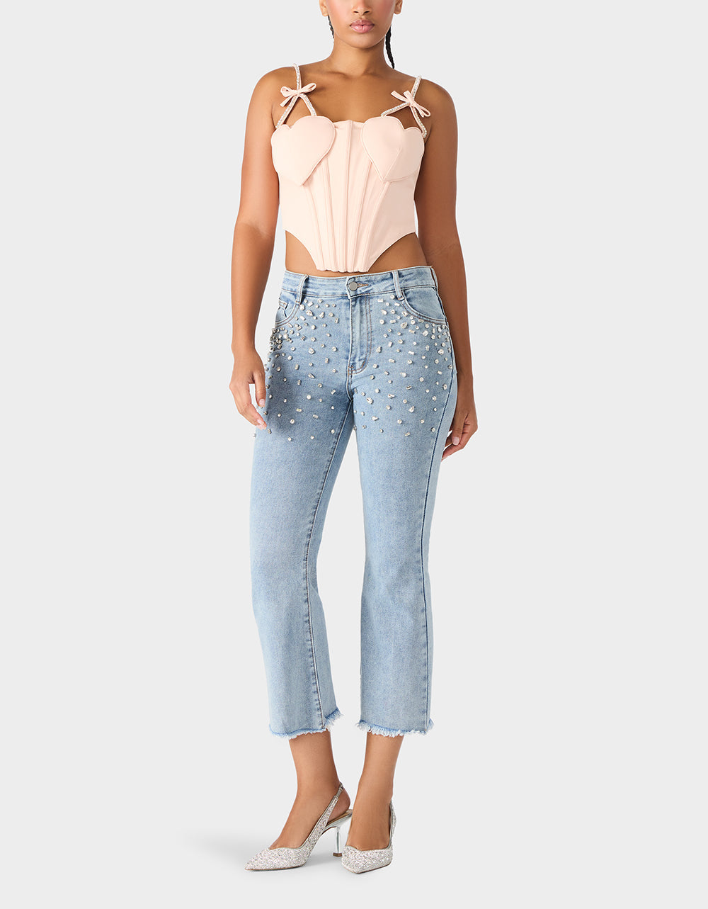 HEART BUSTIER BLUSH Women's Bustier Cropped Corset Bow Top