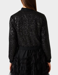 GLITTERATI BOMBER JACKET BLACK SEQUIN Women's Black Sequin Bomber Jacket