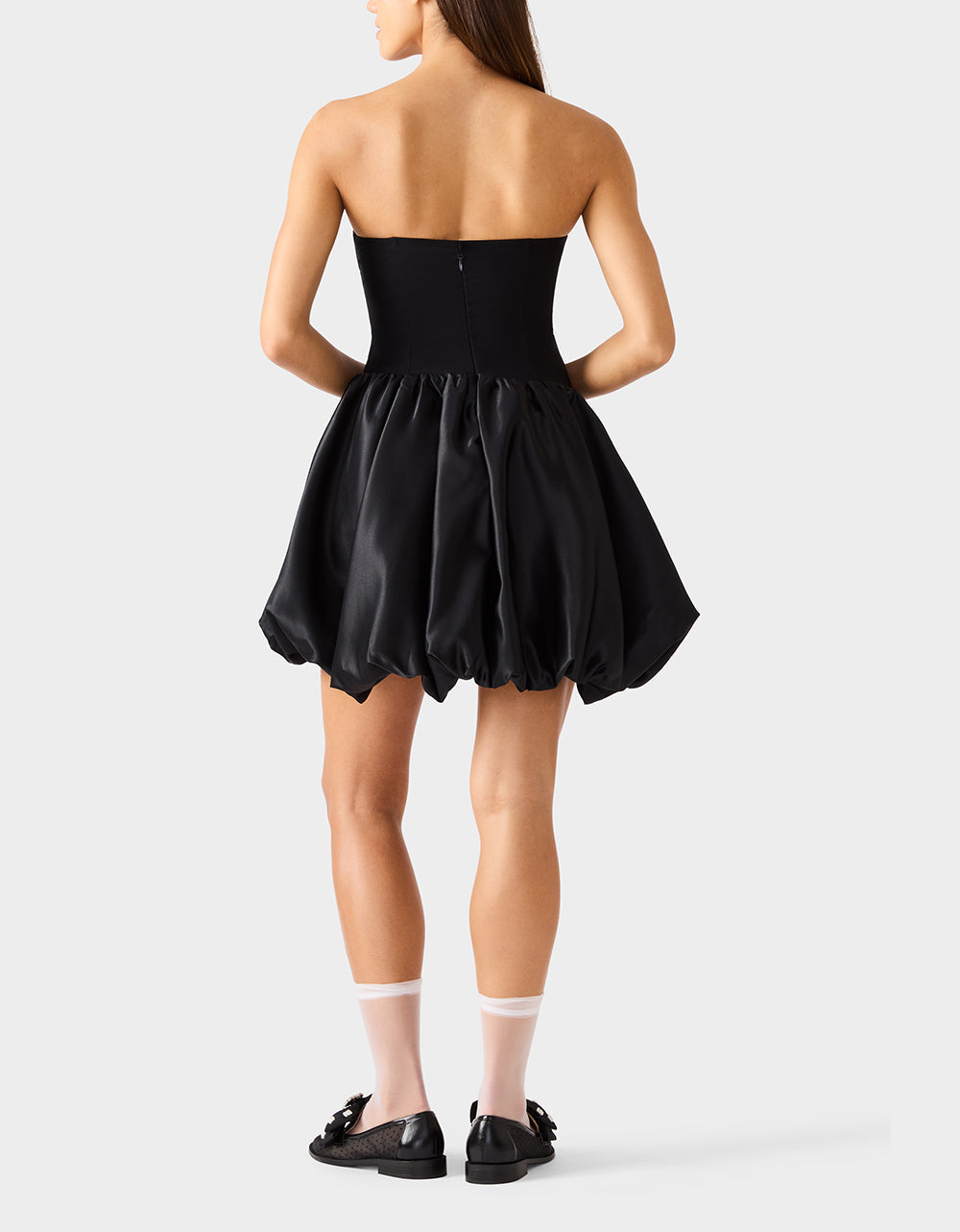 BUBBLE SOIREE DRESS BLACK Women's Black Bubble Hem Strapless Mini Dress