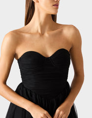 TULLE TWIRL DRESS BLACK Women's Black Strapless Tulle Mini Dress