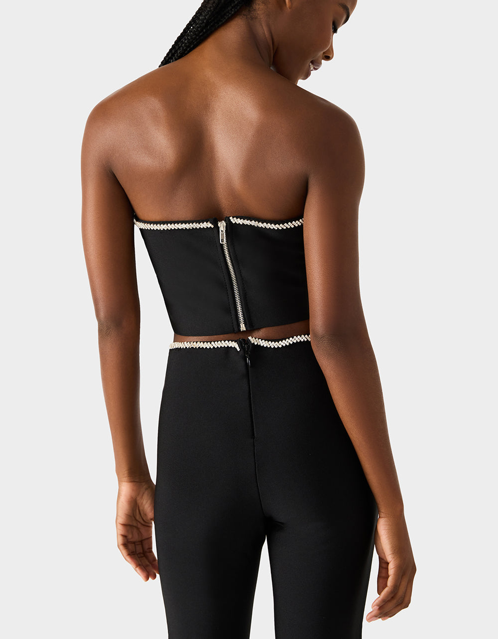 JEWELED SET BLACK Women's Black Crop Top and Pant Rhinestone Set