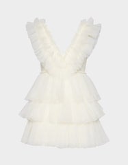 BETSEYS TIERED TULLE DRESS CREAM Mini Formal Women's Dress