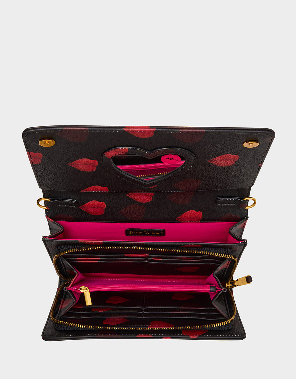 KISSES WALLET ON CHAIN BLACK/MULTI Women's Valentine's Day Lip Kisses Wallet