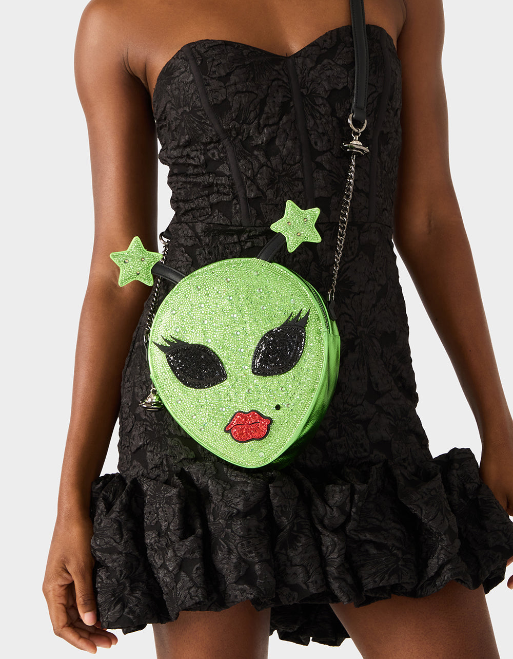 OUT OF THIS WORLD BUNDLE Women's Rhinestone Alien Crossbody Handbag and Wallet Set