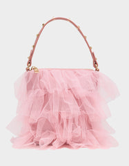 TUTU PRETTY PINK Women's Studded Shoulder Strap Tulle Crossbody Handbag