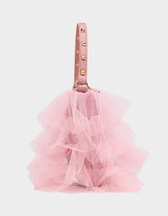 TUTU PRETTY PINK Women's Studded Shoulder Strap Tulle Crossbody Handbag