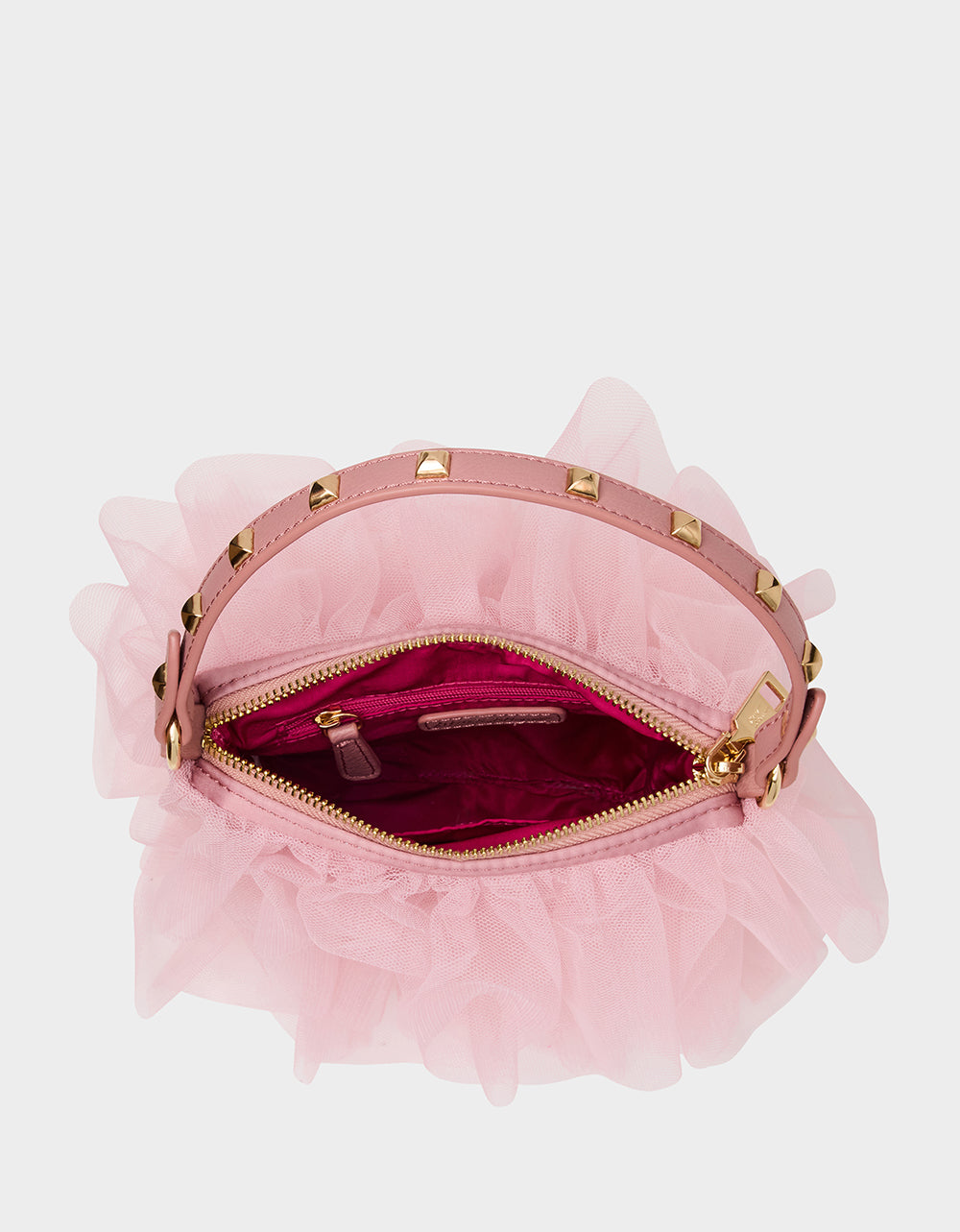 TUTU PRETTY PINK Women's Studded Shoulder Strap Tulle Crossbody Handbag