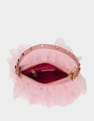 TUTU PRETTY PINK Women's Studded Shoulder Strap Tulle Crossbody Handbag