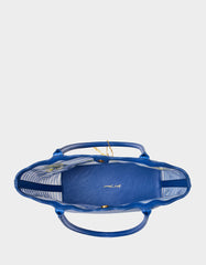 MESHIN AROUND TOTE BLUE/STRIPE Lemon Embroidered Mesh Women's Tote Handbag