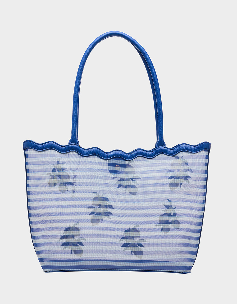 MESHIN AROUND TOTE BLUE/STRIPE Lemon Embroidered Mesh Women's Tote Handbag