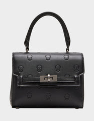 SKULLICIOUS TOP HANDLE BLACK Women's Black Skull Top Handle Handbag with Crossbody Strap