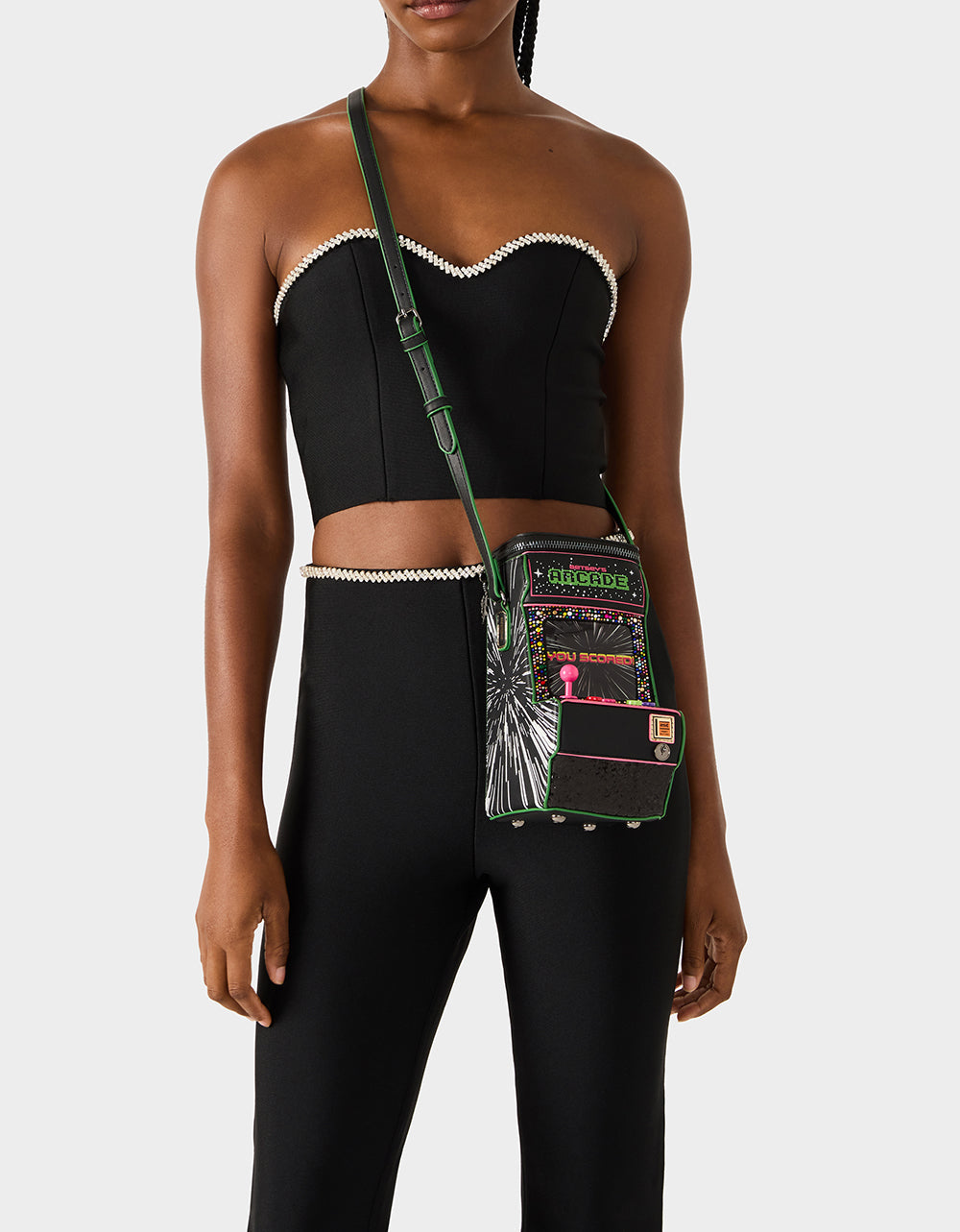 KITSCH SCORED! CROSSBODY BLACK/MULTI Women's Video-Game Inspired Crossbody Handbag