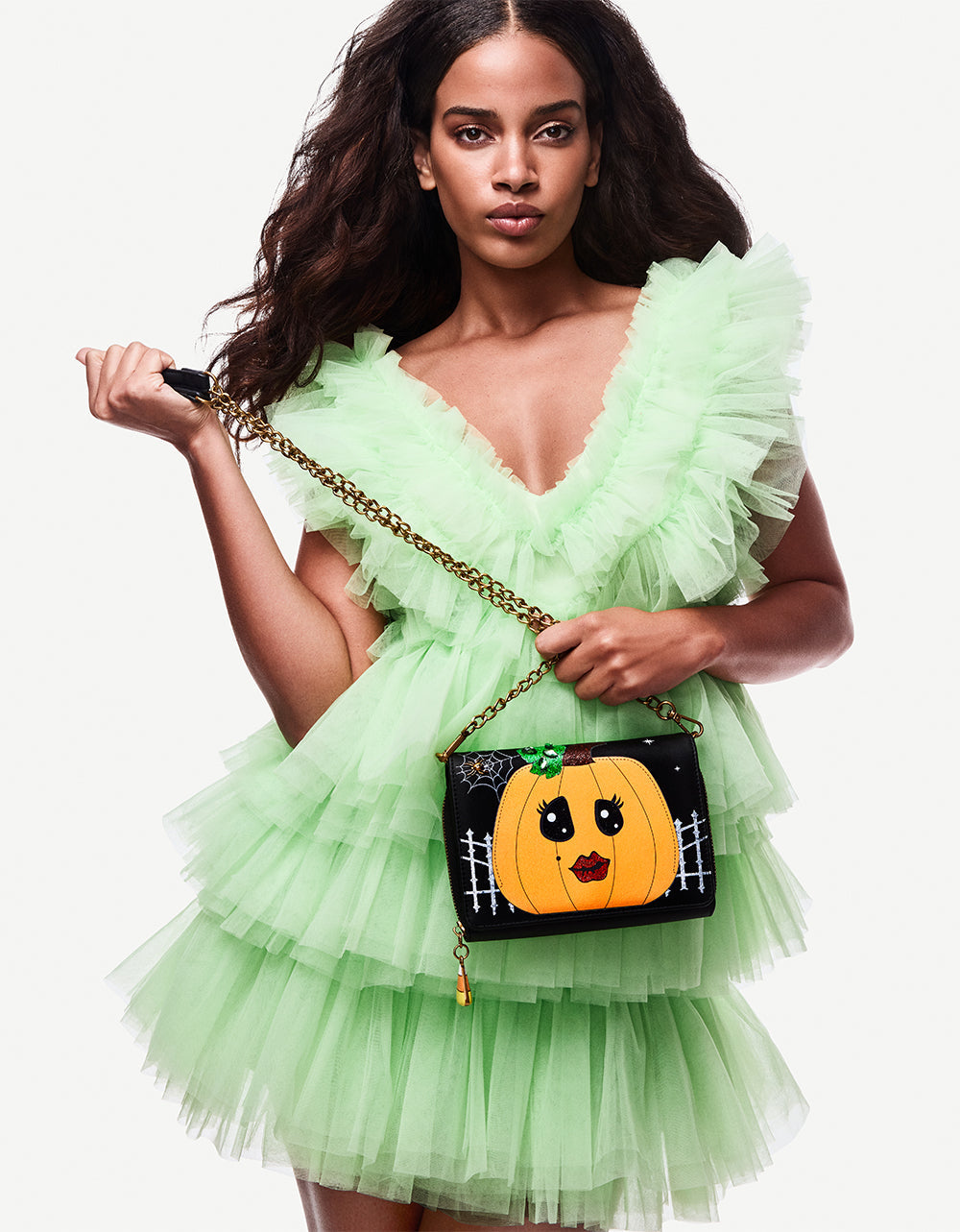 GOURDGOUS WALLET ON CHAIN BLACK MULTI Women's Pumpkin Halloween-Themed Wallet