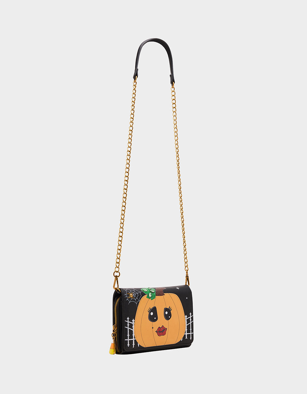 GOURDGOUS WALLET ON CHAIN BLACK MULTI Women's Pumpkin Halloween-Themed Wallet