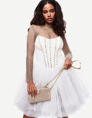 WALLET ON CHAIN PHONE HOLDER CHAMPAGNE Women's Rhinestone Embellished Wallet