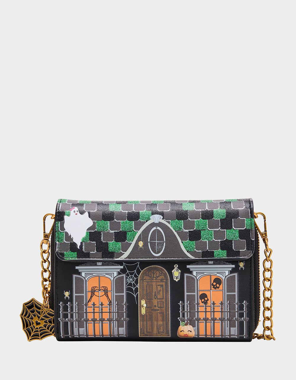 FOREVER HOME BUNDLE Women's Haunted House Halloween Crossbody, Wallet on Chain, and Wallet Set